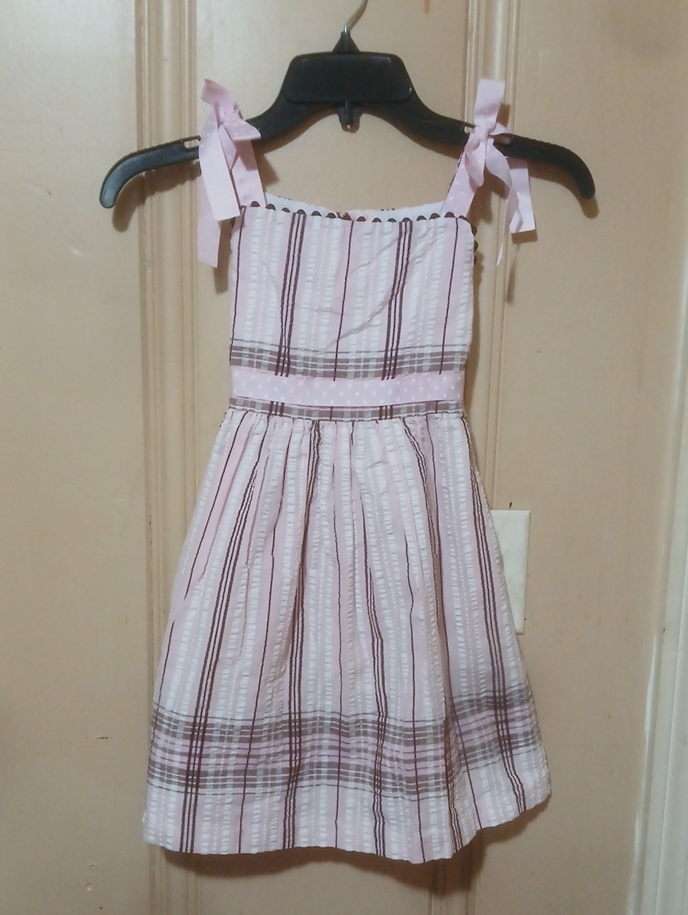 Girls' Light Pink Plaid Tie-Shoulder Casual Dress